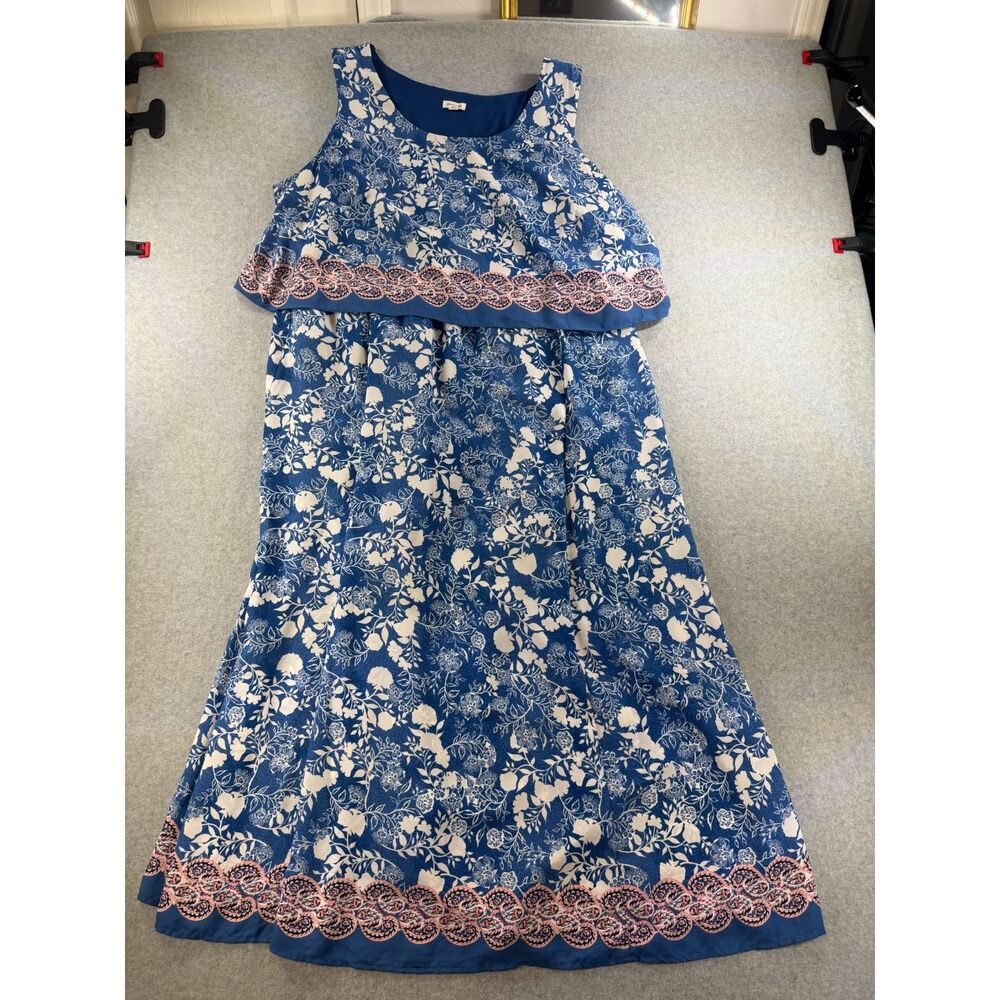 Westport Woman Size 22 Blue White Floral Layered Sleeveless Dress 3129